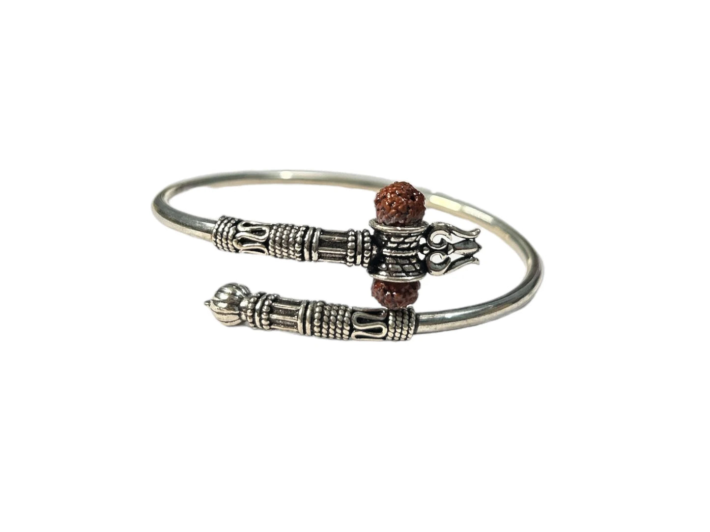925 Sterling Silver Lord Shiva trident trishul trishool kada handmade bangle bracelet with Rudraksha, Trident Bracelet, Men's Bracelet, Gift