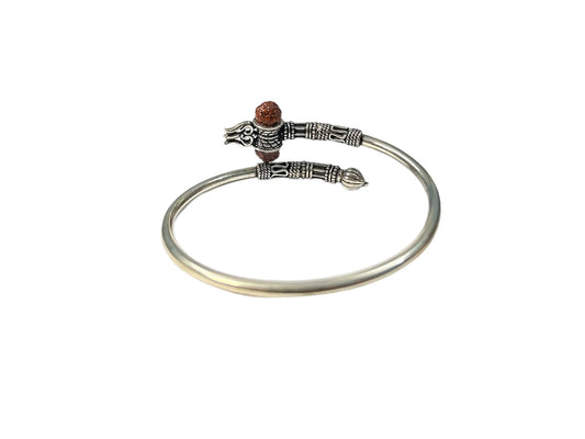 925 Sterling Silver Lord Shiva trident trishul trishool kada handmade bangle bracelet with Rudraksha, Trident Bracelet, Men's Bracelet, Gift