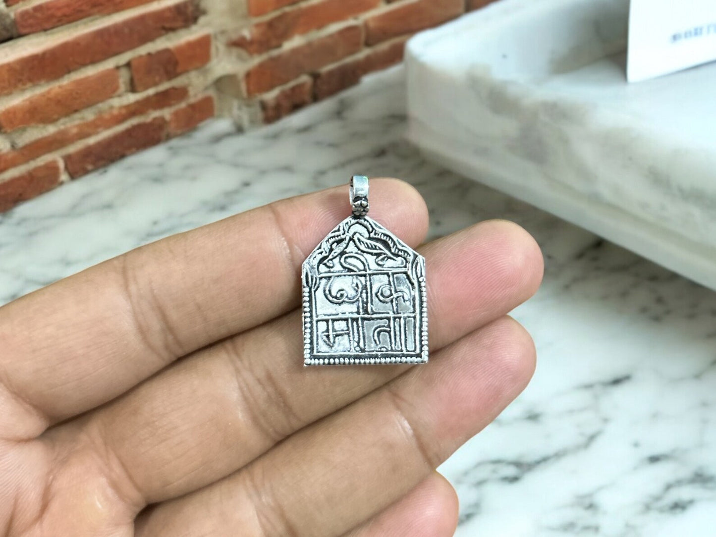 Handmade 925 Sterling Silver Kids Protector Hindu Goddess Cheek Mata Pendant Hindi Letters Rajasthan Tribal Pendant, Children Protector