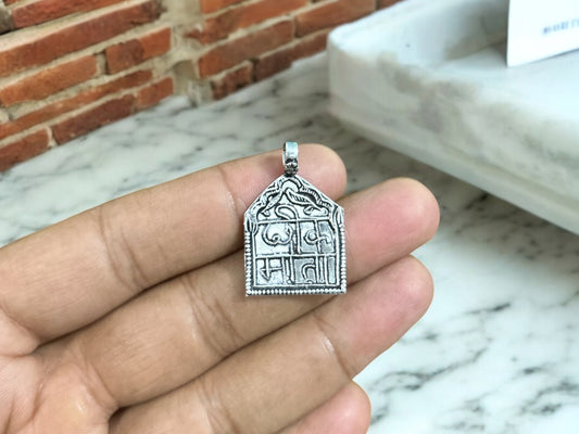 Handmade 925 Sterling Silver Kids Protector Hindu Goddess Cheek Mata Pendant Hindi Letters Rajasthan Tribal Pendant, Children Protector