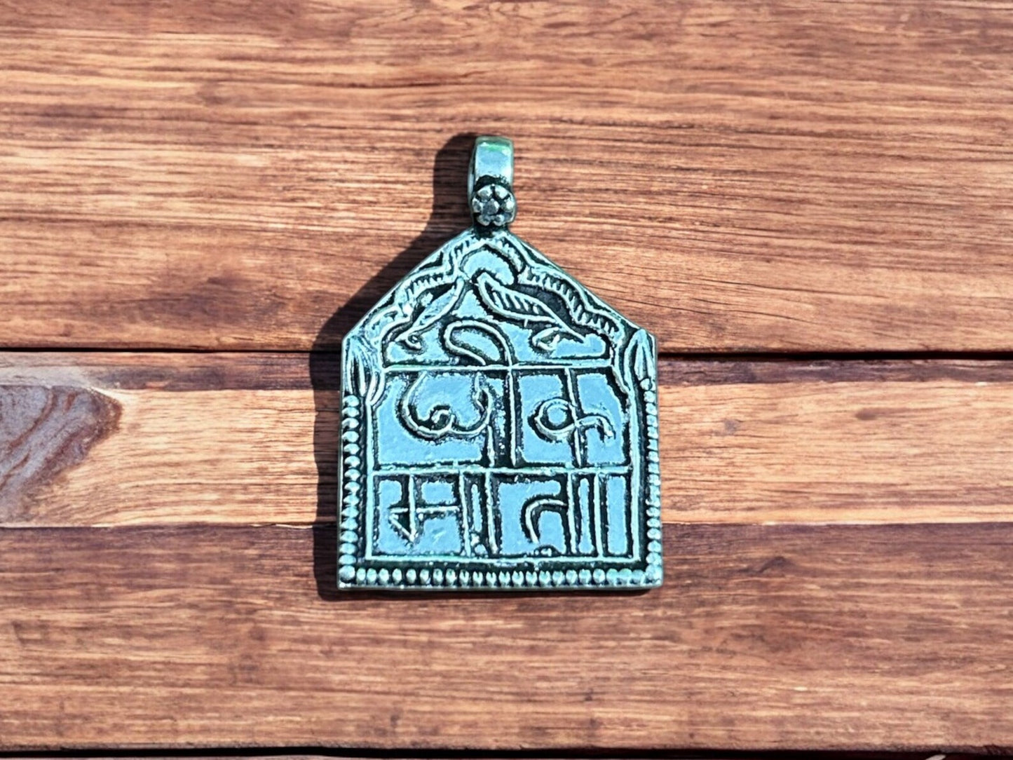 Handmade 925 Sterling Silver Kids Protector Hindu Goddess Cheek Mata Pendant Hindi Letters Rajasthan Tribal Pendant, Children Protector